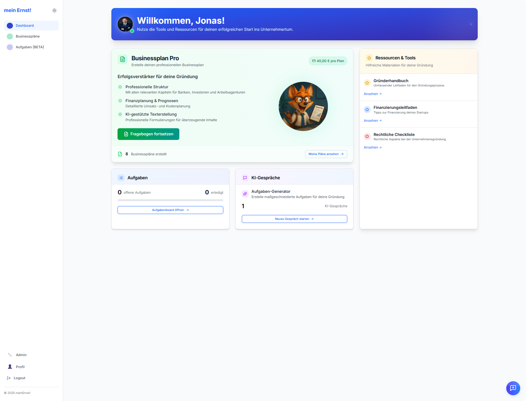 Screenshot des Dashboards