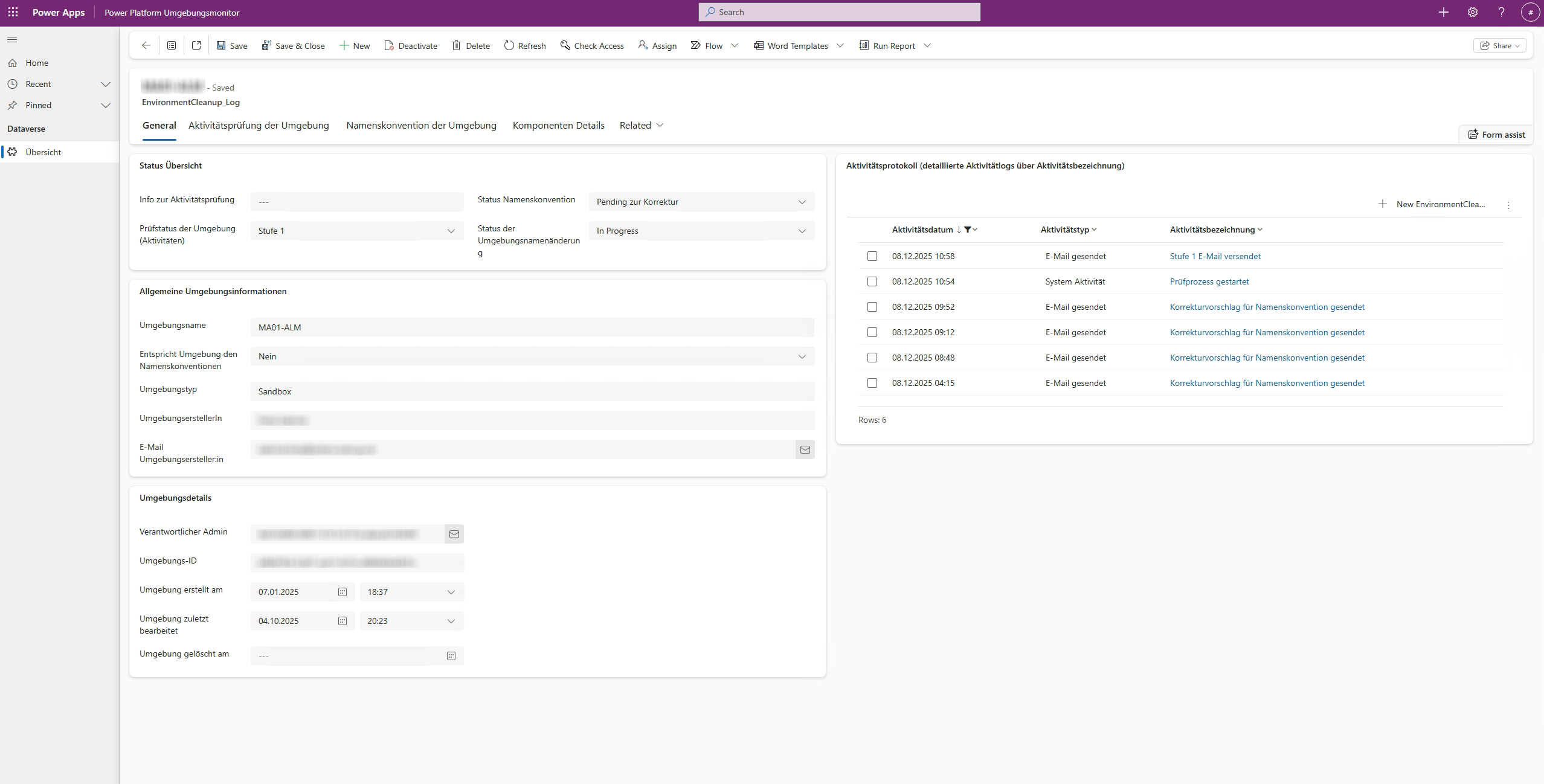 CoE Environment CleanUp Dashboard