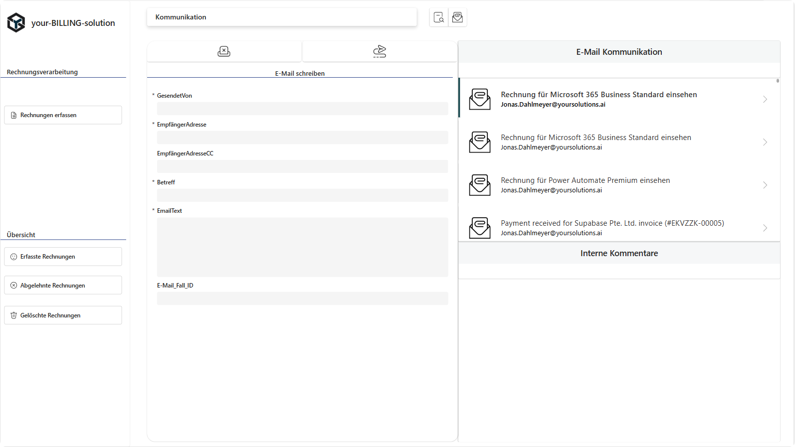 Screenshot der E-Mail Kommunikation