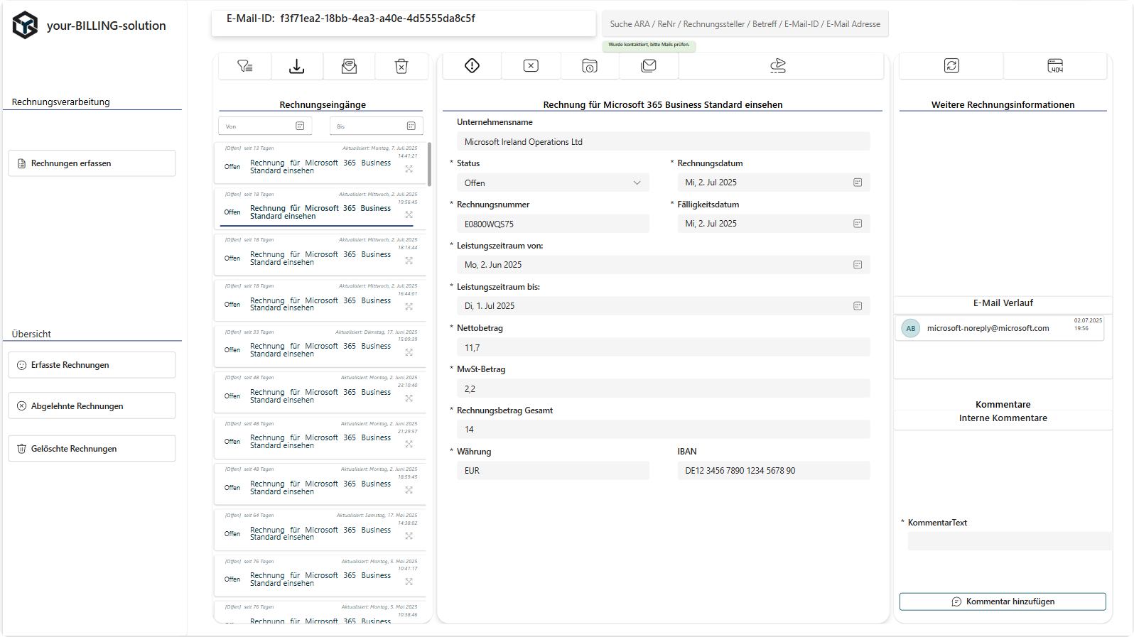 Screenshot der yourBILLINGsolution Startseite